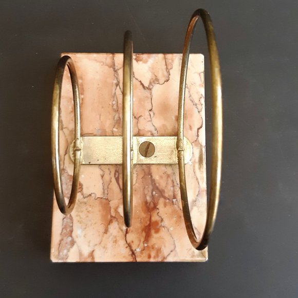 VTG Letter Holder Gadget Stand Pink Marble Brass Rings Art Deco Desk Accessories - Picture 7 of 9